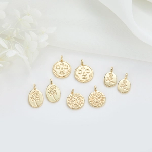 Pendentifs Ronds Vintage en Laiton Visage Soleil Lune Plaqué Or 14K Breloques Ovales Rose Pour Création de Colliers DIY