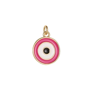 14k vergoldeter runder Evil Eye Anhänger mit rosa und weißem Emaille für DIY-Schmuck