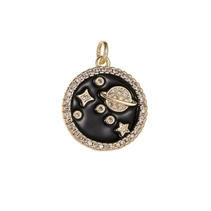 Pendente celeste minimalista in oro 14k con smalto nero a stella e luna