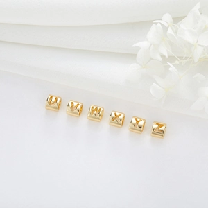 Polished 14K gold plated copper alphabet beads U to Z for DIY handmade jewelry crafting