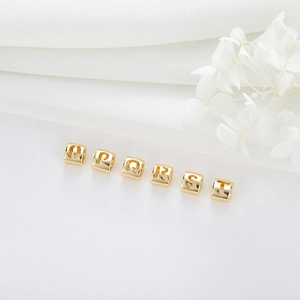 14K gold plated brass alphabet letter cube beads O to T for DIY jewelry making