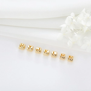Polished 14K gold plated hollow alphabet beads H-N for DIY jewelry bracelets