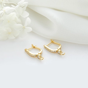 Boucle d'oreille minimaliste plaquée or 14k avec zircone et anneau pour bijoux DIY créations
