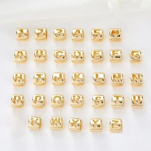 14K Gold Plated Brass Alphabet Number Beads Hollow Cube Letter Spacer Beads For DIY Bracelet Necklace Jewelry Making