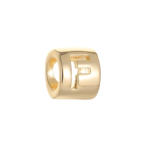 Polished 14K gold-plated spacer bead featuring a hollow-out letter F for DIY jewelry