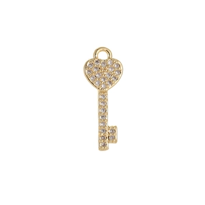 Exquisite 14K gold plated heart key pendant with micro-pave cubic zirconia crystals