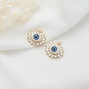 14K gold plated evil eye charms with blue enamel and sparkling zircon for DIY jewelry