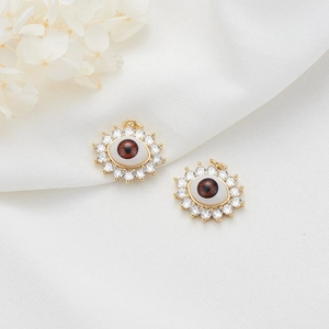 14K Gold Plated Copper Evil Eye Pendant Radiant Sunflower Enamel Rhinestone Pave Charms For DIY Necklace Earrings Jewelry Accessories Women