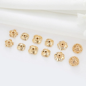 14k gold plated copper flower bead caps and hollow spacers set with zircon for DIY jewelry