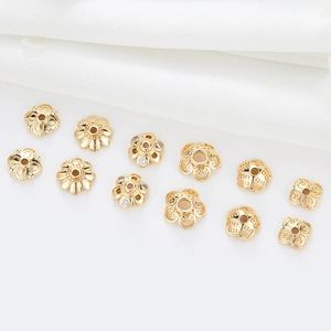 Assorted 14k gold plated flower bead caps and hollow spacers with zircons for jewelry DIY