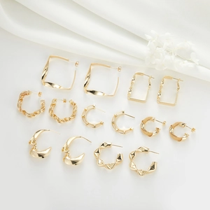 Vintage Plaqué Or 14K Cuivre Géométrique Boucles d'Oreilles en C Avec Tige en Argent Sterling 925 Pour Femme Bijoux de Mode
