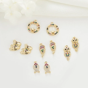 14k gold plated charms with colorful zircon for DIY jewelry making star moon owl pendants