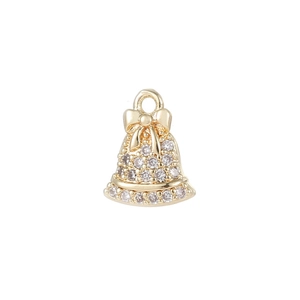 Pendentif cloche dorée avec nœud et zircons pour la fabrication de bijoux DIY