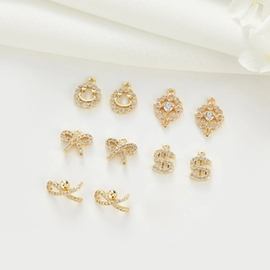 14k gold plated DIY jewelry charms set with cubic zirconia for necklace making