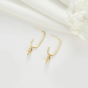 Eleganti orecchini a perno in argento S925 a forma di U con zircone e montatura perla