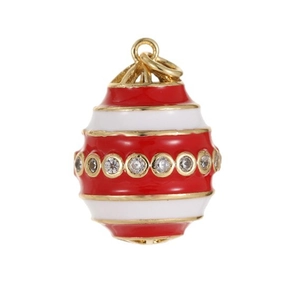 14k gold plated egg pendant with red white enamel and zircon stones for jewelry making