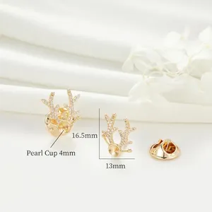 Broches bois de renne dorées avec zircons et base perle 4mm pour bijoux de Noël
