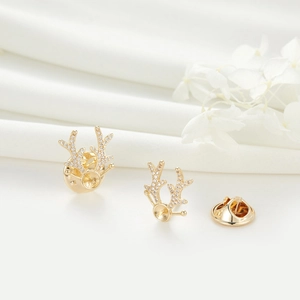 Broche en Cuivre Plaqué Or Bois de Cerf Avec Zirconium Blanc Épinglette Élégante pour Femmes Cadeau de Noël Bijoux DIY