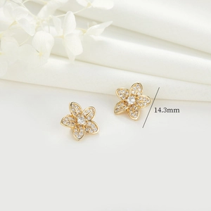 14k vergoldeter Blütenanhänger mit Zirkon-Mikropavé für DIY-Schmuck, 14,3 mm Größe