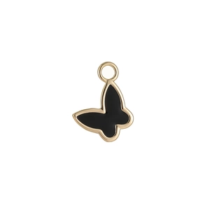 Black enamel butterfly pendant in 14K gold plated finish for DIY jewelry making
