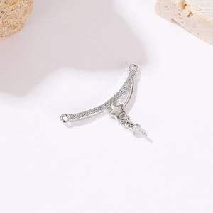 Silver jewelry pendant component with star detail and zirconia inlay for pearl mounting