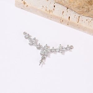 Silver flower pendant base with clear zircon stones and pearl pin for jewelry making