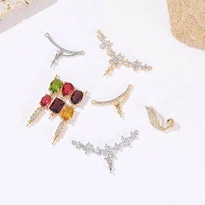 14k gold plated laurel flower pendants with colorful zircons for DIY jewelry making
