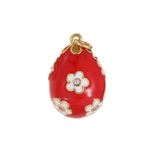 Ciondolo uovo di Pasqua rosso placcato oro 14k con motivi floreali e cristalli scintillanti