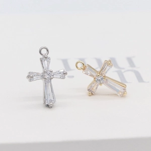 Cross pendants with rectangular zircons in gold and silver plating for DIY jewelry making
