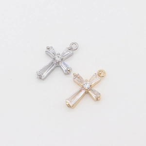 Gold and silver cross pendants with cubic zirconia inlay for DIY jewelry making