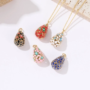 Evil Eye Oval Pendant 14K Gold Plated Copper Enamel Hollow Teardrop Charm For Necklace DIY Jewelry Making Women Accessory