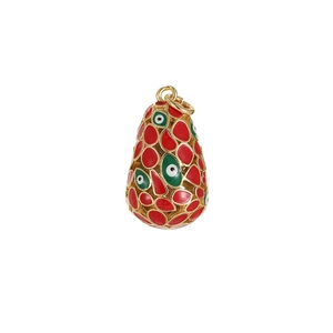 Oval evil eye pendant in 14k gold plated copper with red and green enamel details