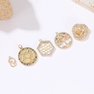 Minimalist 14k gold plated geometric pendant charms with zircon inlay for jewelry making