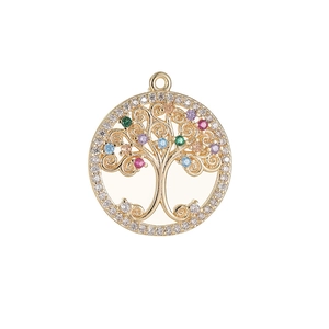 14K gold filled Tree of Life pendant with colorful cubic zirconia and hollow design