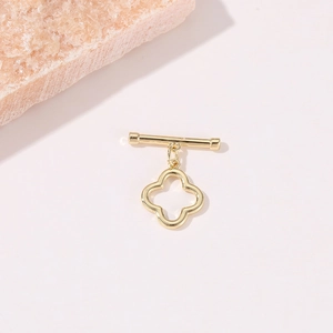 Hochglanzpolierter Kleeblatt Knebelverschluss in Gold für DIY Halsketten und Armbänder