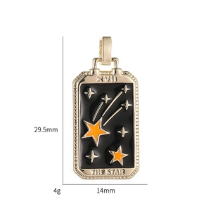 14K gold plated tarot The Star pendant with black enamel star pattern, 29.5mm x 14mm