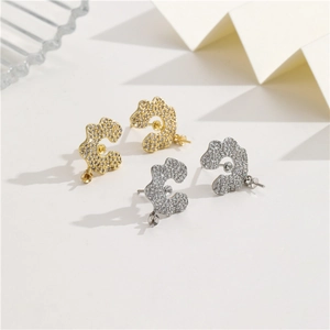 925 Sterling Silver Earring Post Copper Zirconia Flower Stud Earrings Half Hole Artificial Pearl Setting DIY Earring Findings For Women