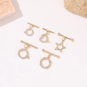 Fermoir à Bascule en Cuivre Plaqué Or 14K Micro Zirconia Cœur Étoile Rond Boucle OT Connecteurs de Bijouterie pour Collier Bracelet DIY