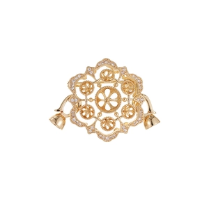 Connecteur fleur évidée plaqué or avec zircons micro-sertis et pendentifs cloches