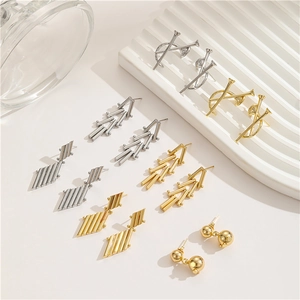 Französisch Vintage Geometrische Kupfer Ohrstecker Mit 925 Sterling Silber Stift 14K Vergoldet Metall Linie Ohrringe Damen Schmuck