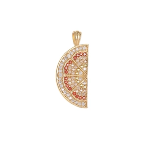 Pendentif tranche d'agrume plaqué or 14K avec zircons rouges et jaunes brillants