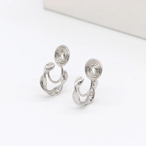 Minimalist silver mosquito coil ear clips with elegant liquid metal irregular design