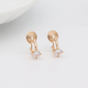Elegant gold-plated heart sakura clip-on earrings with round cubic zirconia stones