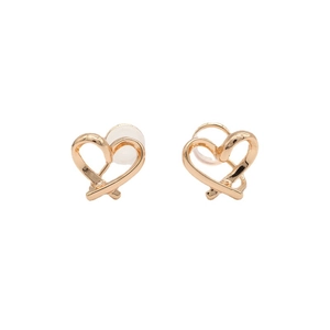 Elegant gold heart earrings with minimalist interlaced design and silicone backings