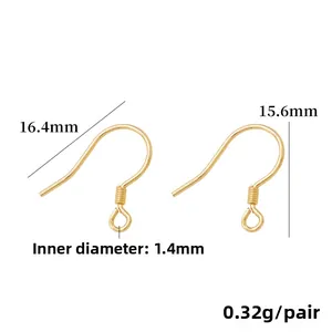Dibujo técnico de ganchos para pendientes chapados en oro de 14k con medidas de 16,4 mm x 15,6 mm