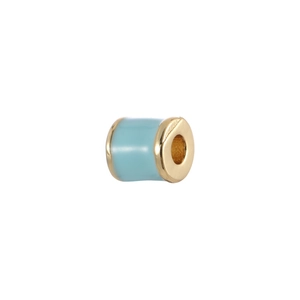 Cuenta de joyería DIY en esmalte azul claro con acabado cilíndrico de metal dorado