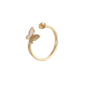 Bague ouverte papillon dorée avec aile en nacre et strass pour bijoux DIY perles