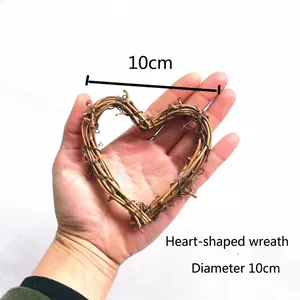 Natural heart-shaped wood vine wreath 10cm diameter for rustic wedding wall decor