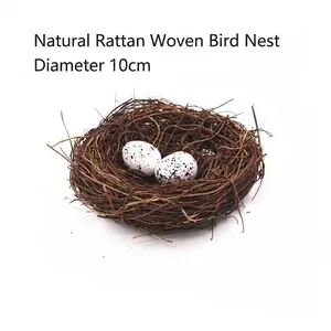 Handmade 10cm natural woven bird nest with two speckled eggs for rustic home decoration