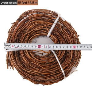 Top view of a 15ft natural brown rattan vine coil for wedding and Christmas decoration